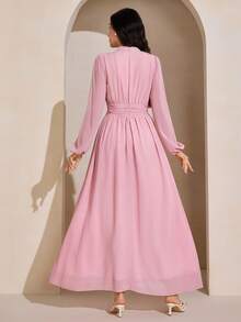 Graceveil Đầm dài bằng vải chiffon thanh lịch, cổ cao, eo xếp ly, thích hợp cho các dịp trang trọng và tiệc tùng. - Hồng - Xem 5