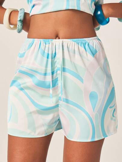 MISSGUIDED Women's Relaxed Fit Abstract Swirl Print Loose Shorts With Elastic Waist Summer Beach Casual Loungewear Vacation Resort Wear