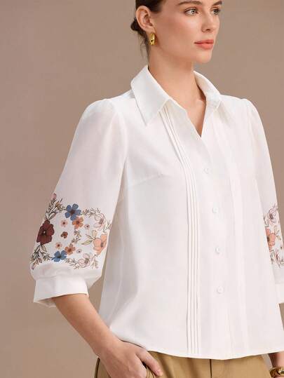 Uhlyne 新款女装系列：优雅性感，完美适用于办公室、度假、海滩、通勤、浪漫约会、宴会、派对、生日派对、音乐会、情人节和嘉年华等场合。女士春夏新款：七分袖印花衬衫，宽松条纹领，白色衬衫。适合女性通勤、外出、休闲穿着，以及夏季和精致时尚的穿搭风格。