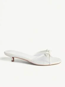CUCCOO CHICEST Women Shoes Pure White PU Mesh Splicing Fashionable Elegance Comfortable Spring And Summer Bow Elements Kitten And Slippers Summer Shoes - Pure white PU - View 3