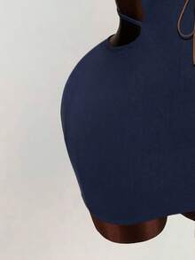 Mistrie Vestido sin mangas con lazo azul marino para mujer - Azul Marino - Ver 4