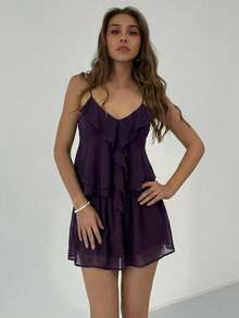 Aloruh Women's Solid Color Ruffle Hem Fashionable Versatile Daily Wear Camisole,Summer Top - Purple - View 6