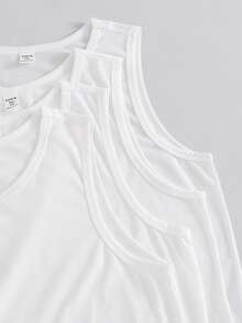 SHEIN 4 Packs Teen Boys Casual Minimalist Comfortable Tank Tops, Suitable For Spring/Summer - White - View 6