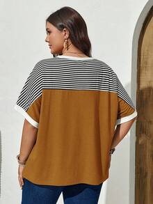 EMERY ROSE Áo thun tay cánh dơi kẻ sọc dành cho nữ cỡ lớn, thích hợp cho mùa xuân. - Màu vàng - Xem 2