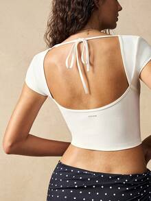 VARSIVA Women's Backless Cropped Sports Top,All White Summer Athleisure Gym Fitness Yoga Pilates Running Everyday Wear,Stylish Neckline All Seasons Top - White - View 10