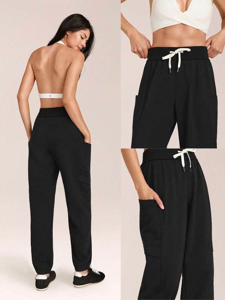 Everyday Fleece On-The-Glow Soft Warm Lightweight Adjustable Contrasting Drawstring Waist Pockets Cargo Joggers Daily Casual Street Wear