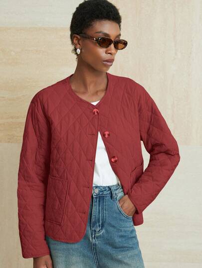 Aveloria Modichic 女士口袋装饰休闲宽松圆领长袖棉服外套