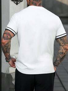 Manfinity CasualCool 男士罗纹圆领短袖休闲T恤 - 白色 - 查看 3