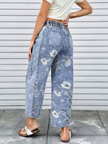 Breezaya 女士印花斜插口袋休闲百搭牛仔裤 - 藍色 - 查看 6