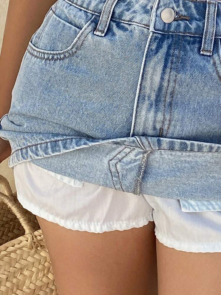 Women's Regular Waist Wrap Skirt, Casual Sexy Denim Mini Skirt