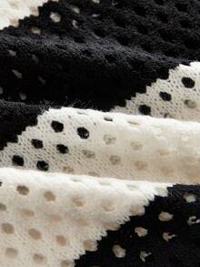 ROMWE MEN Prep Áo len nam cổ bẻ thêu họa tiết sọc, phong cách đường phố. - Đen và trắng - Xem 5