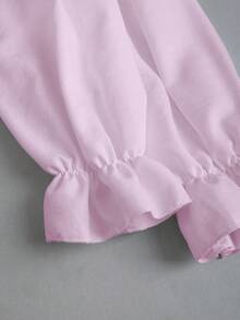 SHEIN Sweetro 法式浪漫初秋时尚公主风花瓣袖连衣裙，精致腰部设计，不对称裙摆，优雅派对可爱纯白女装 - 紫色 - 查看 5