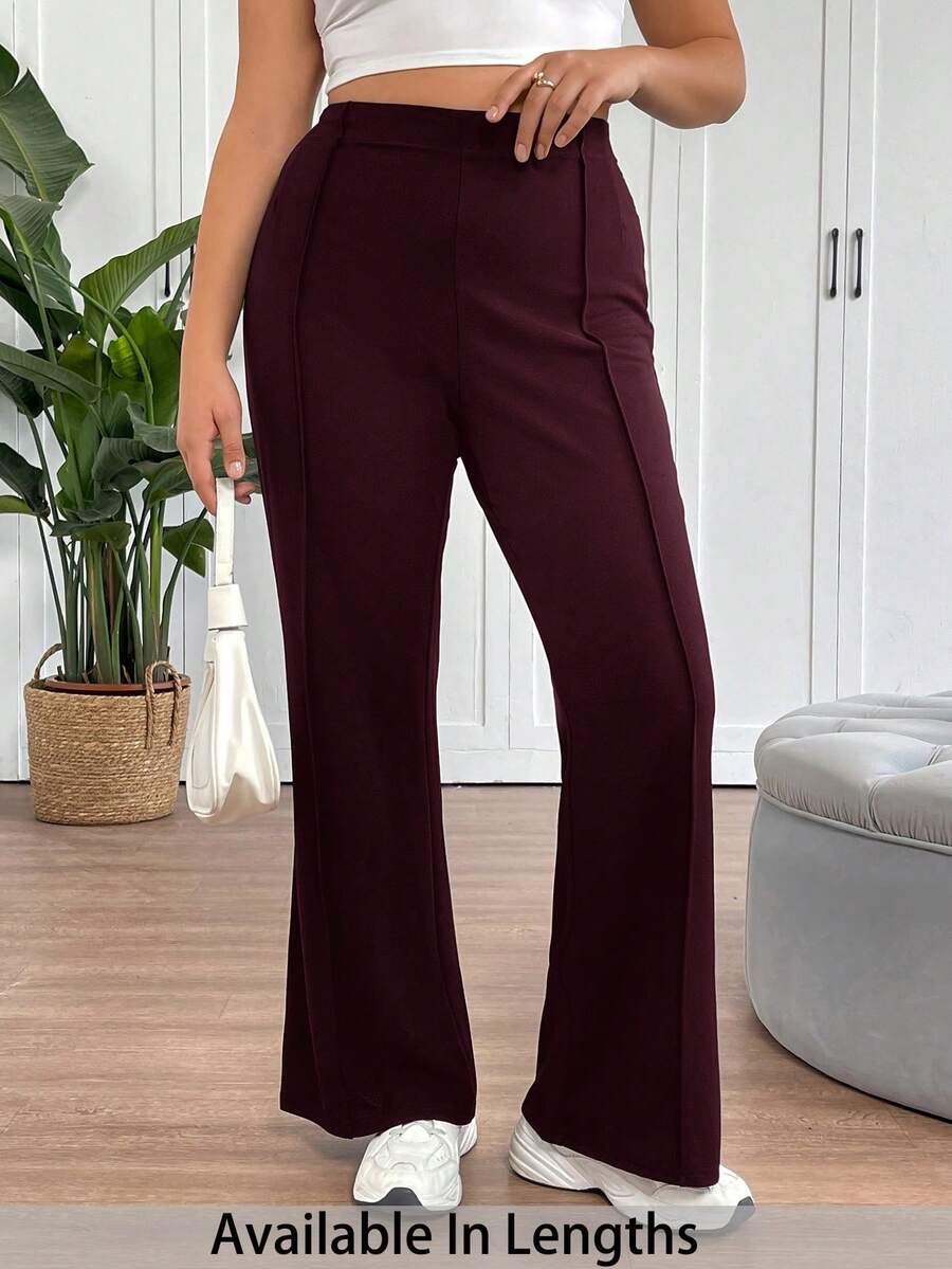 SHEIN Tall CURVE 大码女士简约日常喇叭裤套装 - 紫紅色 - 查看 1