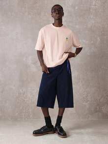 SUMWON Áo thun cotton tay ngắn dáng regular fit thêu chữ thập, có họa tiết in phía sau và hình quả dứa ở ngực, thích hợp mặc thường ngày. - Hồng - Xem 4