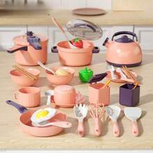 MINKOJA 38PCS Yellow And Pink Children's Play Kitchen Set, Simulated Kitchenware Set For Children's Role-Playing Kitchen Utensils - Multicolor - View 2