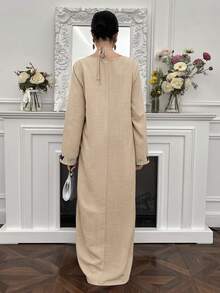 Yasmyna Women's Turkish Maxi Dress With Butterfly Pattern, Arabic Traditional Long Robe - Khaki - View 4
