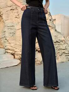 MOTF PREMIUM WOMEN'S METAL DECOR LONG WIDE-LEG JEANS, AUTUMN/WINTER - Blue - View 5