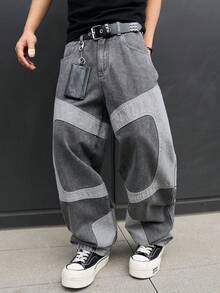 Manfinity ZONE917 Men's Casual Distressed Gray Denim Jeans, Street Fashion - Dark Grey - View 3