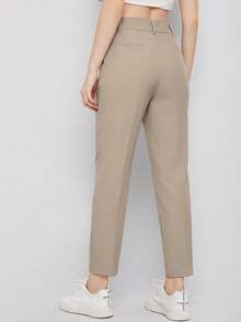 EURMUSE Women's Solid Color Simple Daily Suit Pants  - Beige - View 2