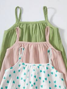 Souflis Souflis 3 Packs Baby Girl Kids Summer Outfits Casual Sweet Polka Dot Heart Print Ruffle Hem Sleeveless Cami A-Line Soft 3 Pieces Set Dresses Beach Vacation Dress Clothes For Summer Spring - Multicolor - View 3