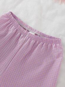 Genkimix Kids 2pcs Girls Ribbed Texture Vest Top With Cute Rabbit Print & Plaid Pants Comfortable Pajama Set - Dusty Purple - View 6