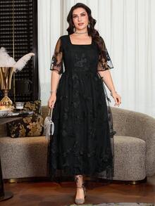 Modelyn Đầm lưới thêu hình bướm, thiết kế lãng mạn, thanh lịch, sang trọng, màu đen, kiểu dáng nữ thần, dáng ôm, cỡ lớn dành cho nữ. - màu đen - Xem 6