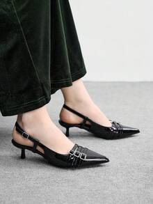 CUCCOO BIZCHIC 尖头细跟百搭透气露跟女鞋 - 黑色 - 查看 4
