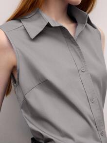 BizChic Gray Collared Button-Up Shirt, Versatile For Office, Casual, Formal, Romantic, 90s Retro, Graduation, Party, Wedding, Everyday Wear - Grey - View 6