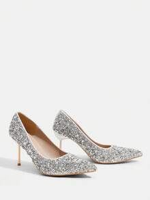 CUCCOO TILAWA Damen Silber elegante spitze Zehenpumps, mit Strass verzierte Stilettoabsätze, sexy vielseitige High Heels, charmante Party sexy bequeme Stilettos, geeignet für Büro, Outdoor, Hochzeit, Bankett, Party, Frühling, Ostern - Silber - Übersicht 9