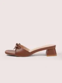 CUCCOO DOLLMOD 女士棕色蝴蝶结方头粗跟凉拖鞋，可爱甜美风格，适合日常穿着和约会。 - 棕色 - 查看 8