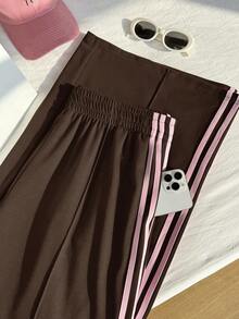 Comfortcana Plus Size Women Casual Loose Pants With Side Stripe - Brown - View 10