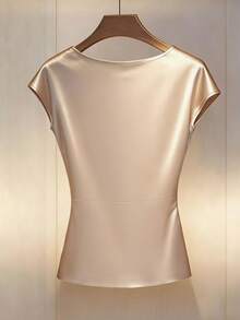 Franclia Áo thun nữ công sở thanh lịch, tối giản, cổ xếp ly, chất liệu crepe, đính ngọc trai, kiểu dáng thường ngày, chất liệu satin, áo lụa thanh lịch, áo kiểu nữ sang trọng, áo sơ mi nữ trang trọng, áo kiểu nữ thanh lịch với cúc ngọc trai, áo dự tiệc, áo kiểu nữ, áo tay ngắn nữ, váy nữ, áo cổ đổ. - Màu be - Xem 2
