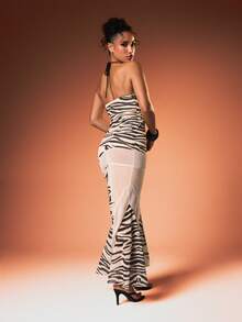 MISSGUIDED Đầm maxi cổ yếm cho nữ, họa tiết da báo, không tay, chất liệu chiffon, thích hợp cho tiệc tối. - Nhiều màu - Xem 3