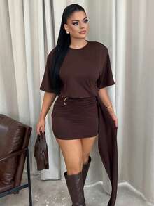 Dayanna Comas 束腰极简喇叭袖紧身束腰连衣裙 - 咖啡 - 查看 5