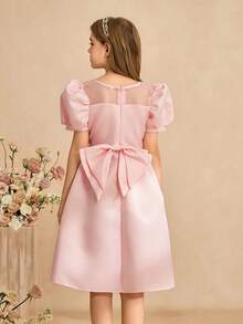 Đầm satin ôm dáng thanh lịch với nơ và tay áo cánh hoa dành cho bé gái tuổi teen, thích hợp cho các buổi tiệc tối, Giáng sinh, đám cưới, dạ hội, kỳ nghỉ, lễ tốt nghiệp. - Hồng - Xem 2