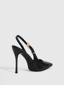 CUCCOO SZL Women's Black Pointed Toe High Heels With Faux Snake Skin Metallic Buckle Decor - 22-28 Black - View 8