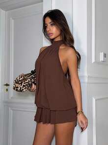 Ronhire Women's Elegant Brown Halter Tie Mini Dress,Elegant Dresses For Women,Party Dresses For Women,Dresses For Women Party - Coffee - View 4