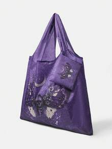 ROMWE Fairycore Star Print Large Capacity Foldable Shopper Bag, Stars Hollow Women Bag - Moth Butterfly Rose - View 3