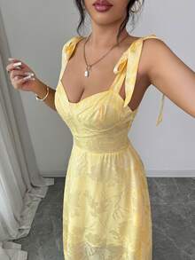 EMERY ROSE Ladies Weave Elegant Summer Long Dresses For Vacation - Yellow - View 4