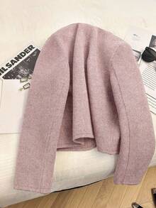 Franclia Plus Size Women's Elegant Winter Long Sleeve Thick Woolen Jacket,Gold Button Formal Commuter Cardigan,French Style Round Neck Knitted Blazer Overcoat - Baby Pink - View 2