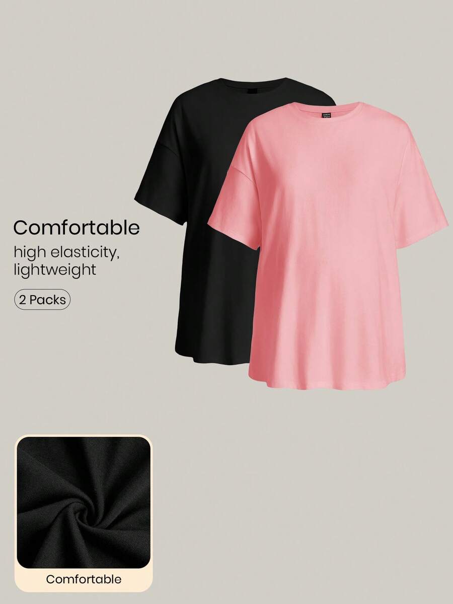 Modmama Camiseta larga de maternidad de corte holgado y casual, multicolor - Rosa - Ver 1