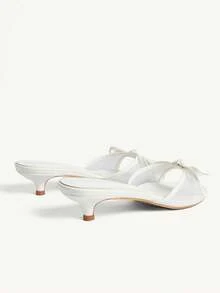 CUCCOO CHICEST Women Shoes Pure White PU Mesh Splicing Fashionable Elegance Comfortable Spring And Summer Bow Elements Kitten And Slippers Summer Shoes - Pure white PU - View 5