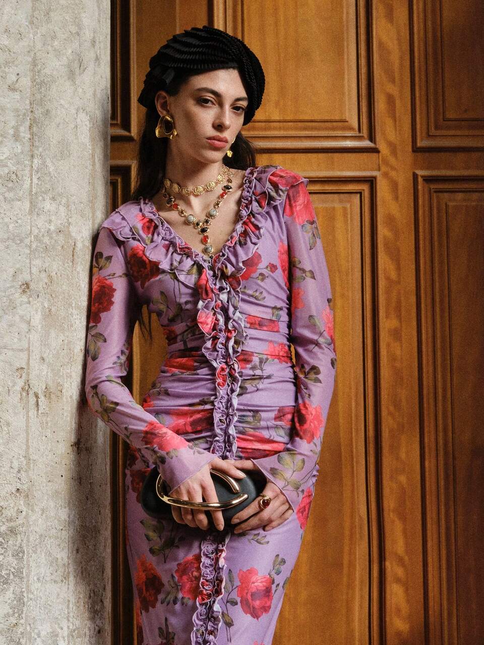 WOMEN'S ROMANTIC ROSE PRINT LONG SLEEVE MID-LENGTH DRESS, SPRING/SUMMER