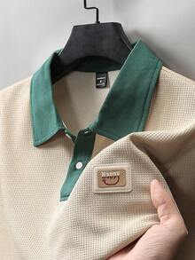 Manfinity Hypemode Conjunto de camiseta polo de hombre con cuello acanalado de textura jacquard y 3 botones - Albaricoque - Ver 6