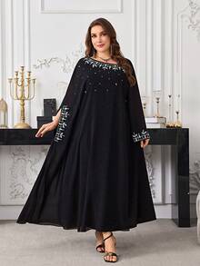 Modelyn Plus Size Embroidered Dress, Elegant For Evening Party And Formal Occasions - Black - View 5