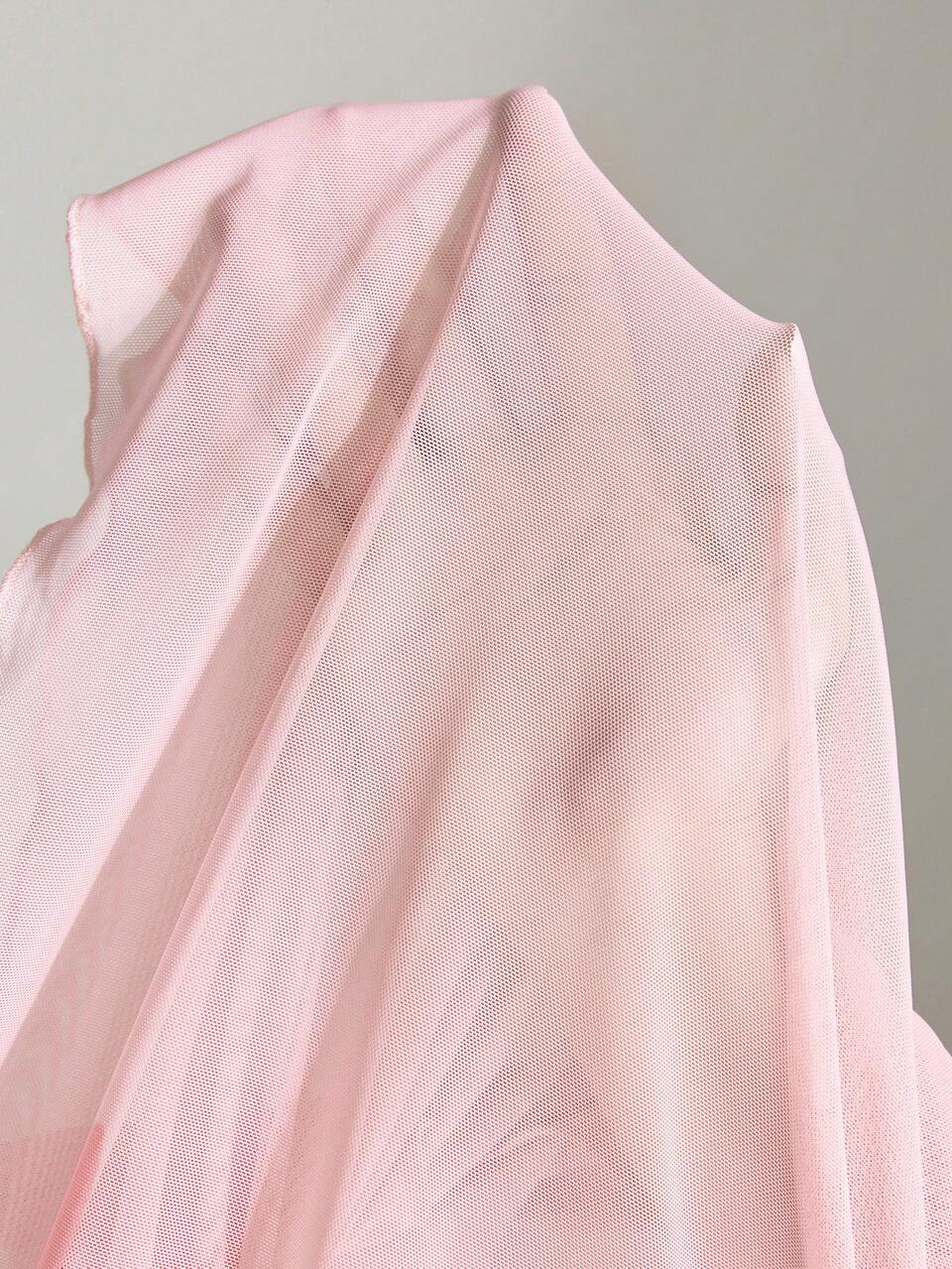 Women's Baby Pink Sheer Mesh High Neck Long Sleeve Blouse,Autumn Elegant Seksi Chic Night Out Solid Color Tops For Commuting,Business,Office,Party