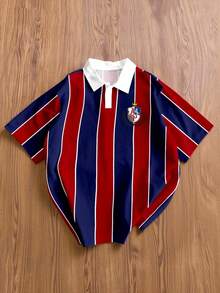 Aesthetic Post Camisa polo casual de manga corta a rayas para hombre - Multicolor - Ver 3