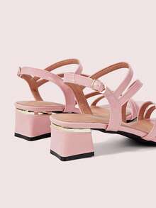 CUCCOO DOLLMOD 女士粉色露趾凉鞋，夏季连衣裙搭配，法式优雅女神风，粗跟高跟鞋 - 粉色 - 查看 10