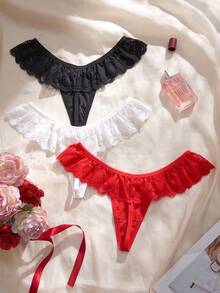 Snug Zone 3条装舒适性感蕾丝心形吊坠新娘丁字裤 - 彩色 - 查看 2