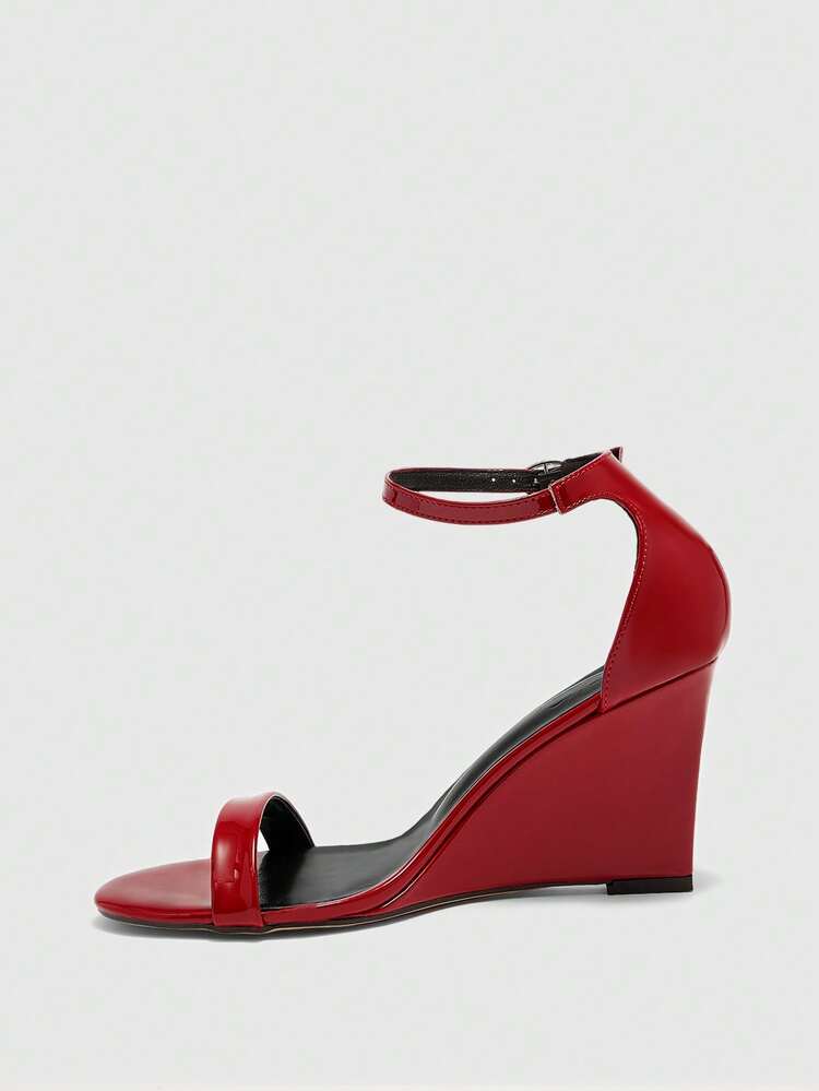 CUCCOO BIZCHIC Women Shoes Round Toe Wedge Heel Dark Red Word Strap Women's Fashion Wedge Heel Sandals Stylish Simple Daily Comfort Commuter Women's Sandals Women's Shoes Spring Shoes Summer Shoes